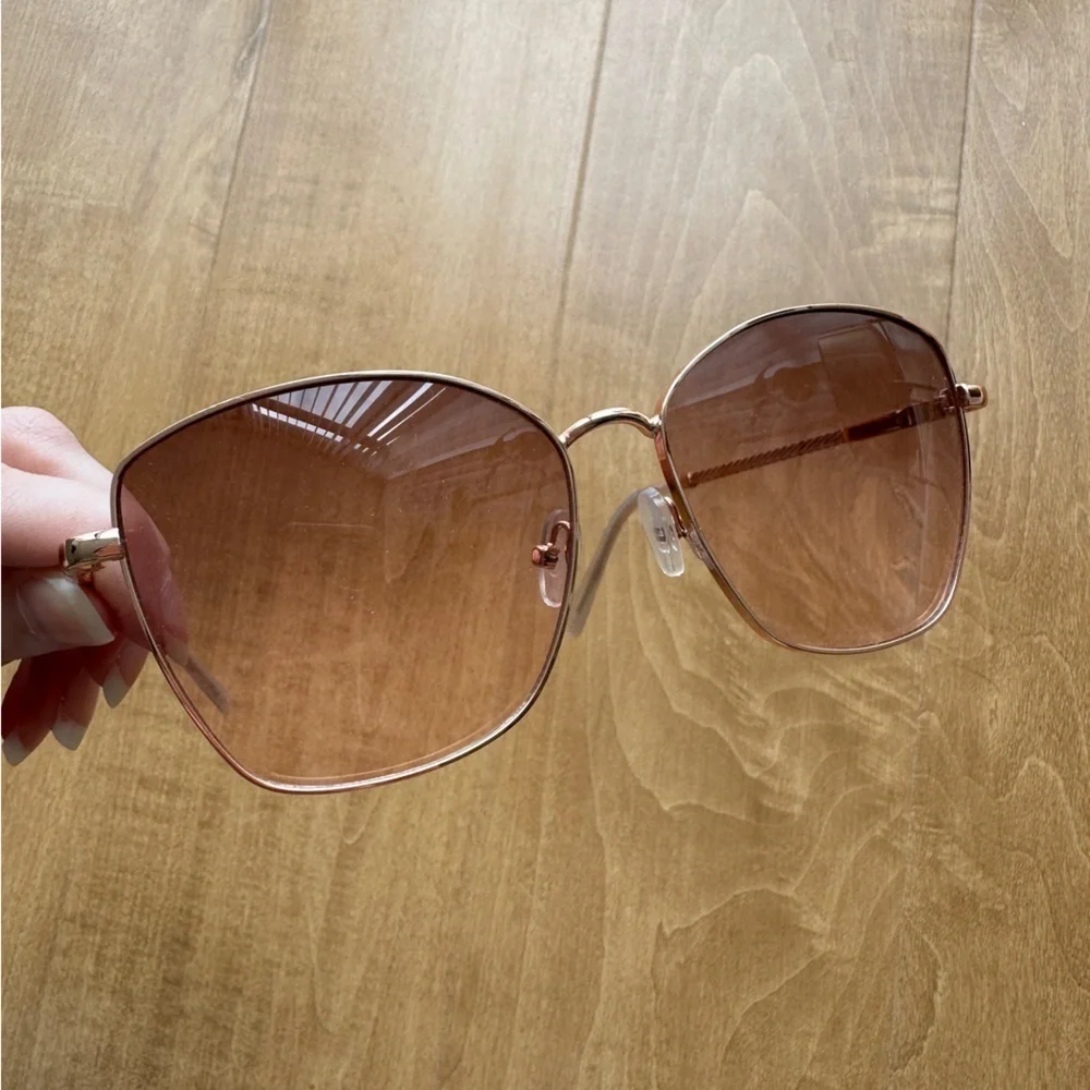 Max Studio Rose Gold Tinted Rectangular Cat Eye Sunglasses